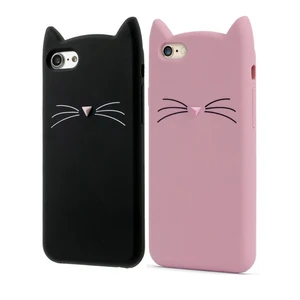 iPhone 7 Case Cute 3D Cartoon Glitter Beard Cat Soft Silicone Phone Case for iPhone 5S 6 7 Rubber Coque Back Cover Black Pink