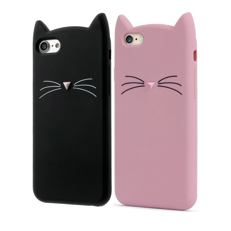 For Iphone7 Case Cute 3d Cartoon Glitter Beard Cat Soft Silicone Phone Case For Iphone 5s 6 7 Rubber Coque Back Cover Black Pink Case For Iphone Phone Casessilicone Phone Case Aliexpress