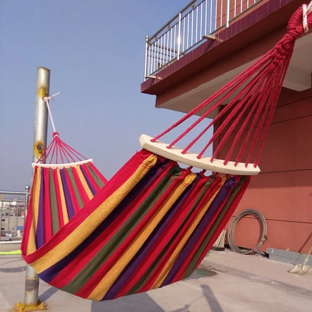 

Canvas Bending Stick Hammock Rollover Single Double Outdoor Swing Outdoor Hammock With Wooden Stick Portable