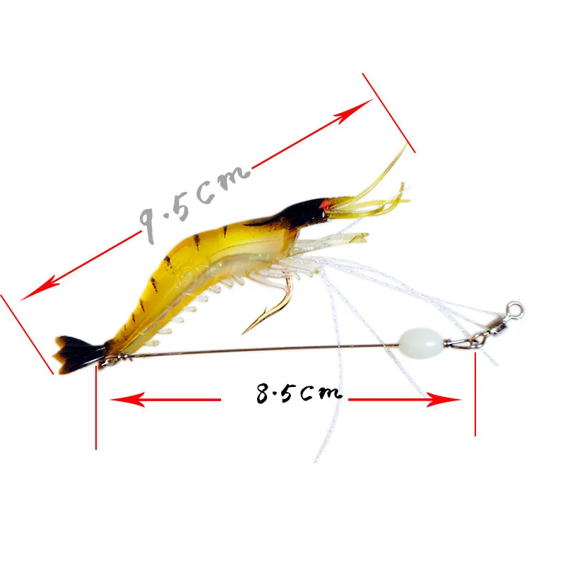 10 шт./лот ночь световой искусственная креветка приманка 9 см 6g мягкие приманки с длинными Проволока из нержавеющей стали баррель поворотный