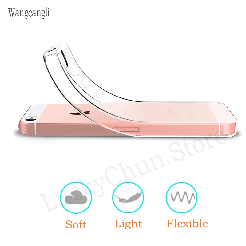Wangcangli ل iphone se حالة رقيقة جدا لينة TPU جراب هاتف ل iphone se 5s 5 حالة السيليكون شفافة حقيبة لهاتف أي فون 5 s se