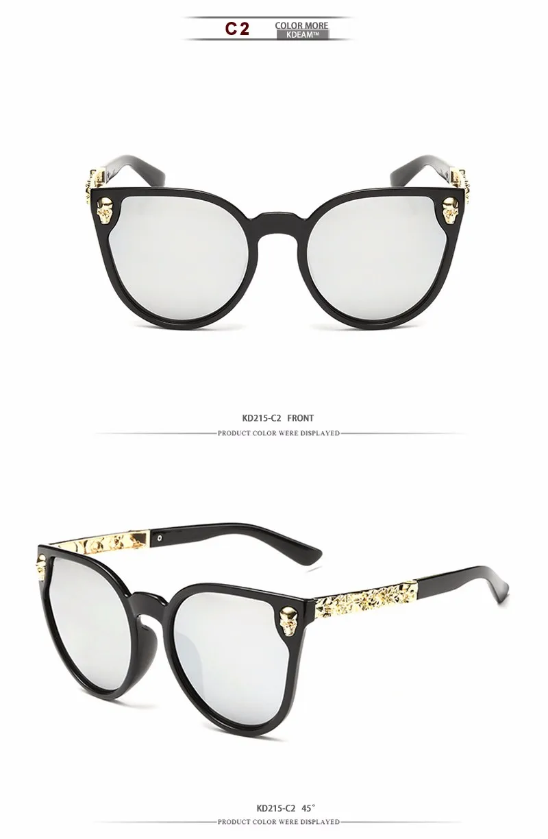 Женские солнцезащитные очки с резным черепом и кошачьим глазом, стильные Клубные женские солнцезащитные очки в стиле барокко с роскошными ножками, добавленная коробка, KDEAM CE