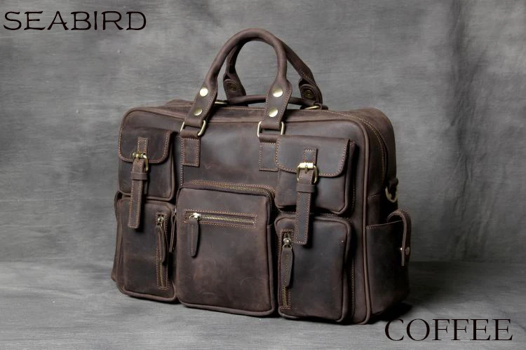 SEABIRD мужские сумки из натуральной кожи, модные мужские сумки через плечо, мужские сумки-мессенджеры, мужской портфель, мужская дорожная сумка - Цвет: COFFEE
