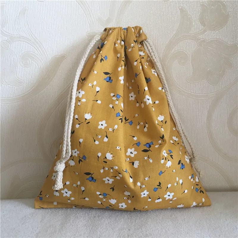 YILE Cotton Twill Drawstring Travel Organizer Bag Party Gift Bag Print Mini Flower Yellow 8705C afbeelding