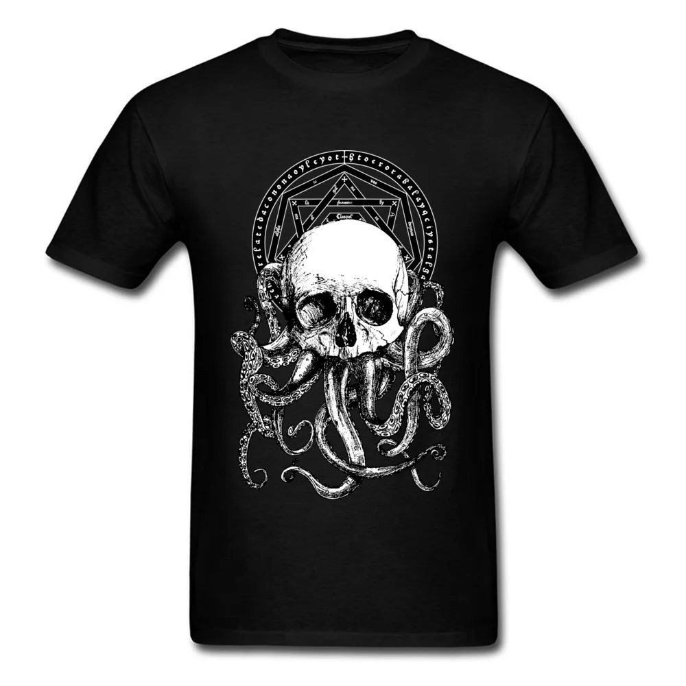 Pieces Of Cthulhu футболки Crazy Tees Мужская черная футболка с принтом черепа осьминога хлопковые футболки в винтажном стиле Прямая поставка - Цвет: Черный