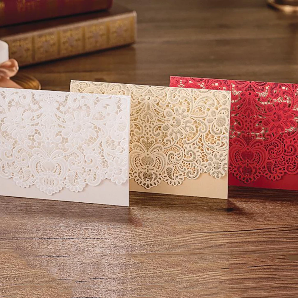 10sets Laser Cut Design Fl Embossing Elegant Wedding Invitations 10sets Laser Cut Design Fl Embossing Elegant Wedding Invitations Pocket Fold Printable Blank Cards Convite To Casamento In From Home
