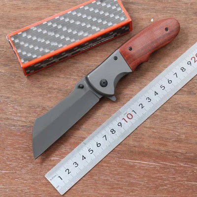 

survival folding knife 7Cr17Mov Gray Titanium blade wood Handle Camping Hunting Knife Tactical Outdoor Survival Knife EDC Tools
