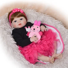 Newborn Doll Fashion 23” Reborn Doll Babies Full Body Silicone 57cm Lifelike Girl Baby Doll Wear Princess Dress Child Xmas Gift