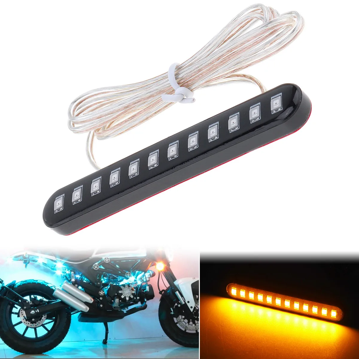 

1pcs 12V 6W 3000K Waterproof Motorcycle Turn Signal Light 12 LED Indicator Flexible Motorbike Streamer License Plate Lamp