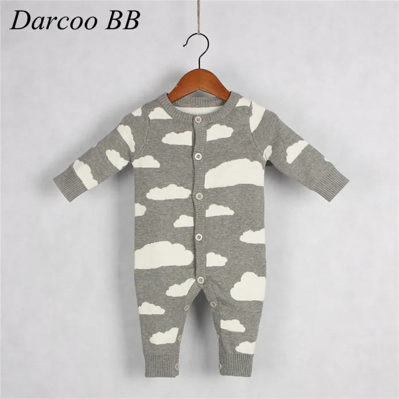 Baby Cotton Knitted Romper Cloud Pattern Gray Color Baby Long Sleeve