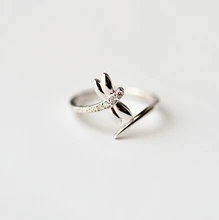Simple Zircon Dragonfly Engagement Rings For Women S925 Sterling Silver Wedding Ring Opening CZ Diamond Jewelry Bague Bijoux C5