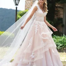 Бальное платье на заказ, кружевное, роскошное, элегантное, официальное, розовое, свадебные платья, сексуальное, v-образный вырез, рукав-крылышко, Многоуровневое, Vestido de Noiva