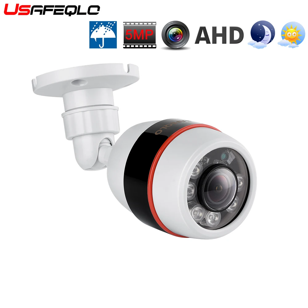 

USAFEQLO 5MP 1.7MM Fisheye Lens 170 Degree AHD Camera Night Vision Waterproof Outdoor Bullet Camera 6 array leds SONY IMX335