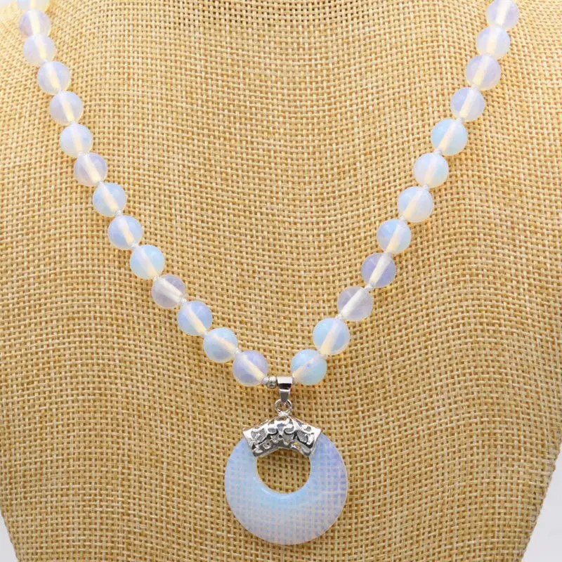 

FREE SHIPPING>> Numismatics 8MM Beautiful Natural White Opal Round Beads Gems Pendant Necklace