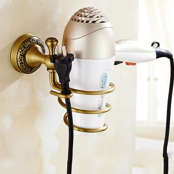 

European Carved Bronze Hairdryer Holder Antique Copper Hairdryer Hanging Bathroom Shelf Bathroom Accessories Products fs4