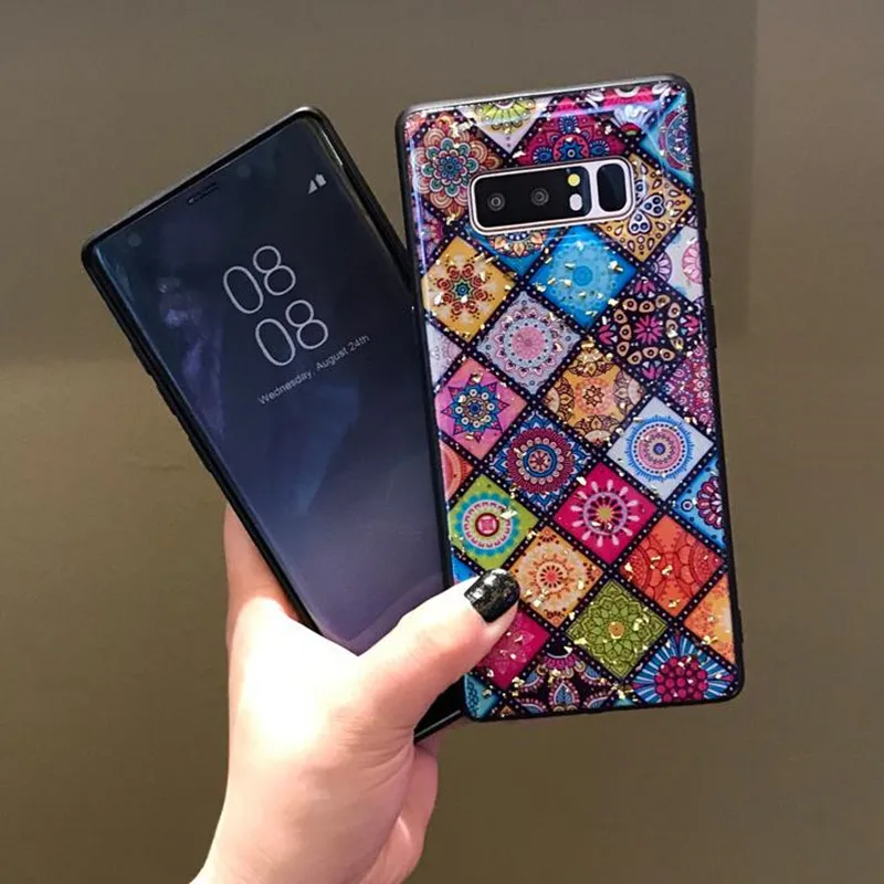 

Bohemia case For Samsung Note9 8 Case Mandala Flower Phone Cover for Samsung S10 S9 Plus Epoxy Gold Foil Phone Case Protective