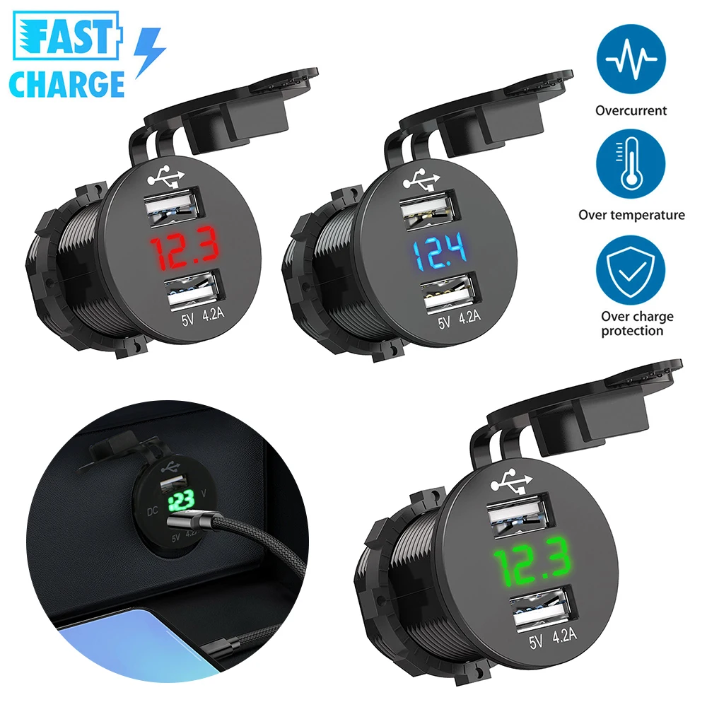 

Dual USB Car Charger 2 Port LCD Display 12-24V Cigarette Lighter for Xiaomi Mi 9 Mix 3 Redmi K20 Samsung S10 9 8 7 Phone Charger