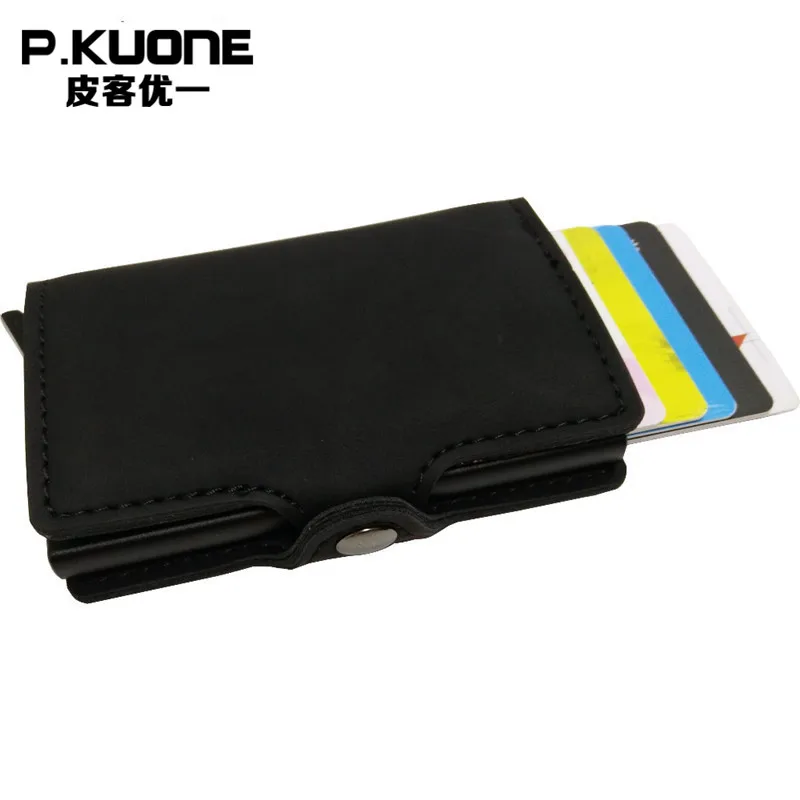 

P.KUONE RFID Blocking Mini Wallet 2017 Protect Safe Credit Card Holder Designer Quality Aluminum PU Leather Clip Waller Purse