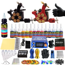 Клеймо, тату-машинка, наборы, зажим, шнур, 2 пистолета, Новое поступление, Полный комплект татуировки, 14 цветов, чернила, пигментные TK203-18