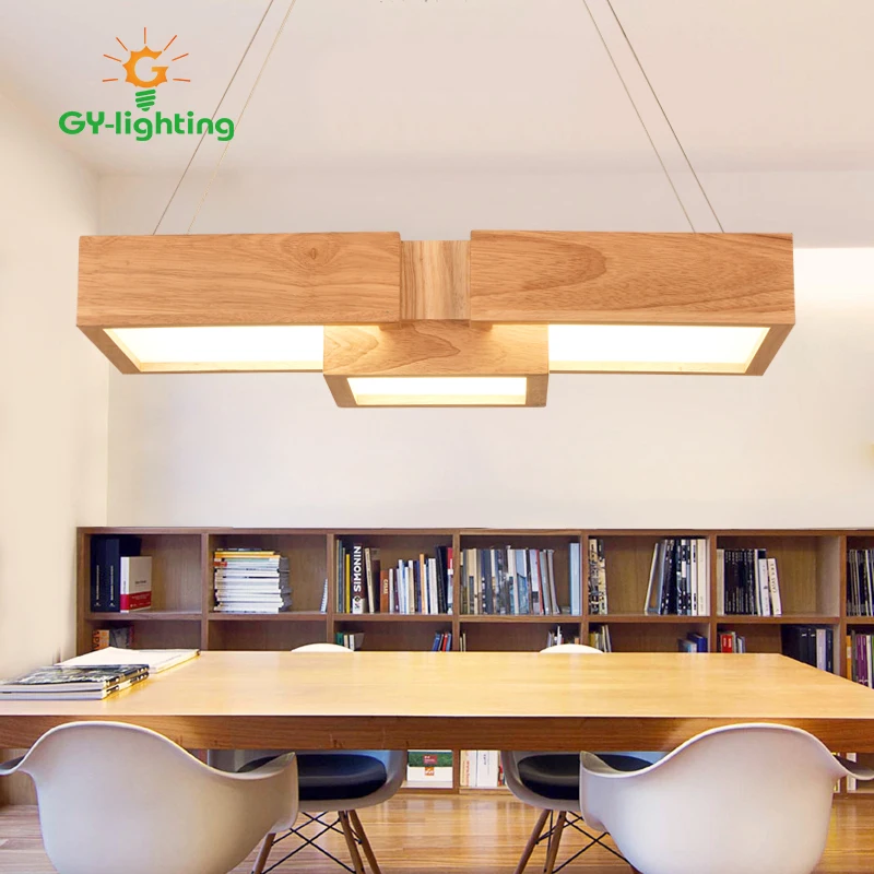 

Simple Style Wooden Led Pendant Light Creative Rectangular Dining Room Lamp New Style Wood Office Lamps indoor Living Room Lamp