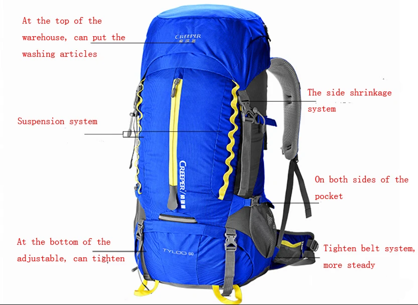 Высококачественный бренд 60L рюкзак для мужчин и женщин рюкзак для альпинизма дорожная сумка
