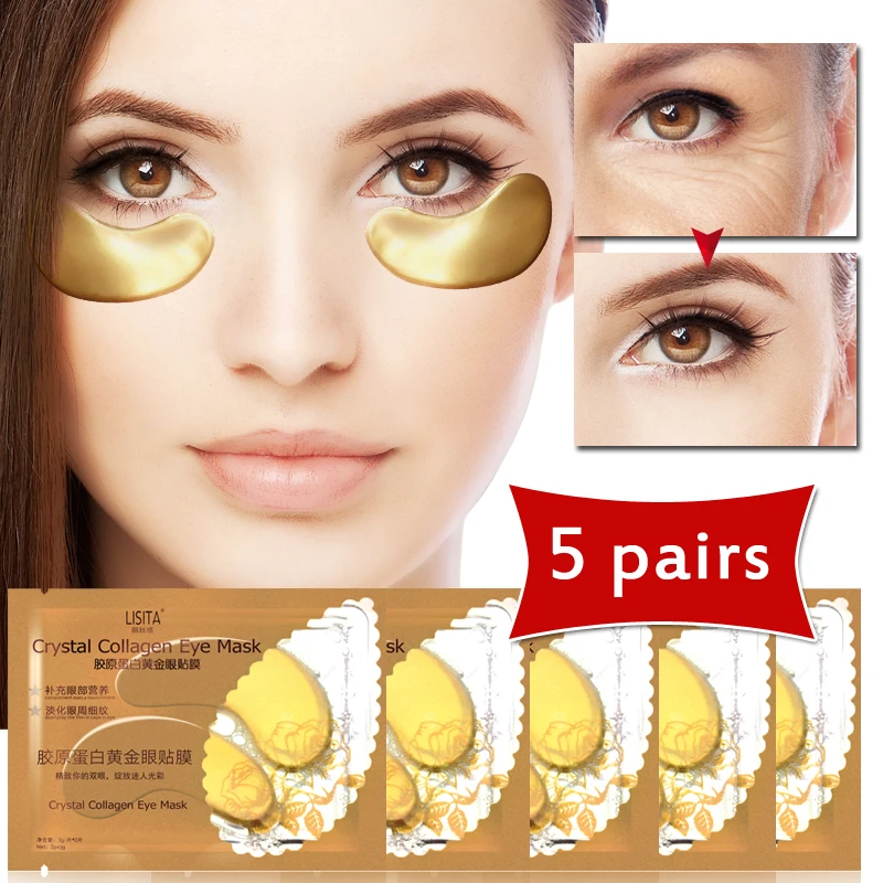 

10pcs=5pack Crystal Collagen Golden Eye Mask Dark Circle Firming Eye Care Anti Aging Patches Eye Bag Puffiness Face Skin Care