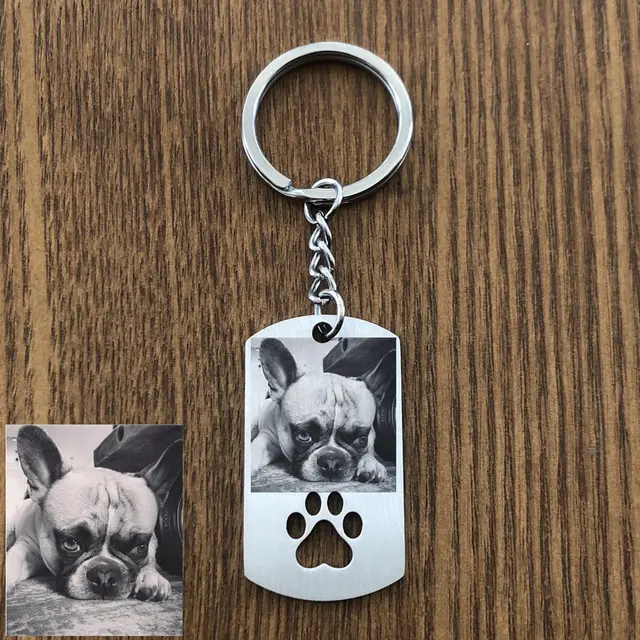 Personalized Photo Engrave Dog Tag Keychain Stainless Steel Custom