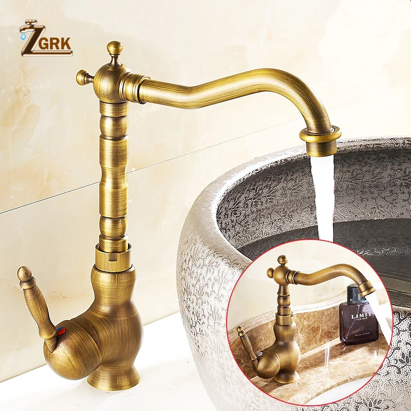 Online ZGRK Heimwerker Zubehör Antike Messing Küche Wasserhahn 360 Swivel Bad Becken Waschbecken Mischbatterie Kran