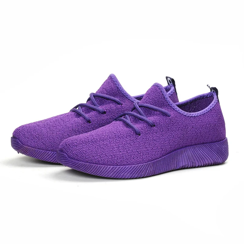 Весенние женские кроссовки, сетчатые, на шнуровке, светильник, плоская подошва, открытая Вулканизированная обувь, женская дышащая повседневная прогулочная обувь размера плюс - Цвет: Фиолетовый