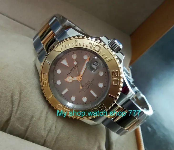 41MM PARNIS gray dial 21 jewels Automatic Self-Wind movement Two-way rotation bezel Sapphire Crysta