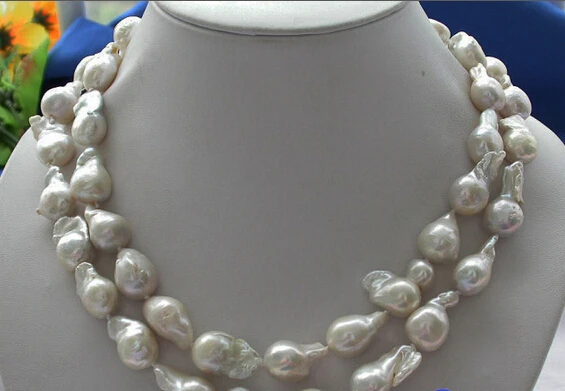 

Jewelr 004784 HUGE 2ROW 18-23MM WHITE DRIP KESHI REBORN PEARL NECKLACE
