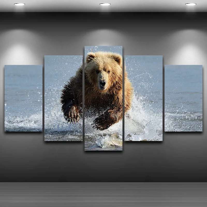 Grizzly Bear Artistic Print Drawing on Canvas Framed Printed wall art
