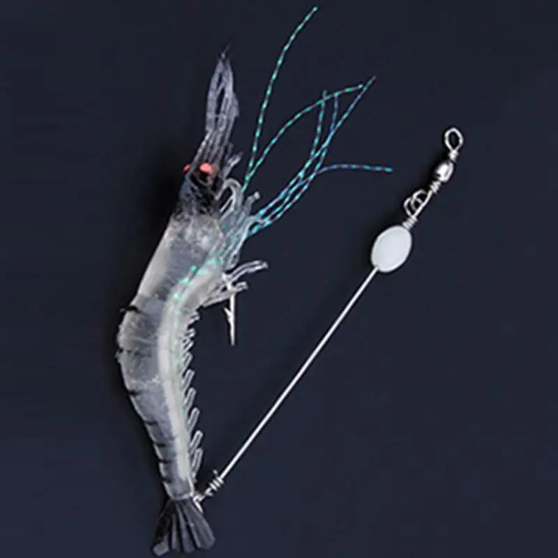 PVC Artificial Fishing Lure Bionic Shrimp Soft Bait Fishing Tackle with Hook Noctilucent Luminous Night Glow Bead