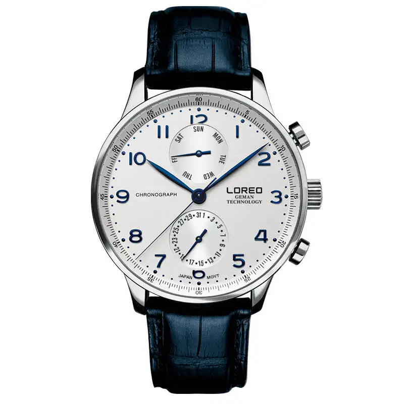 LOREO Germany brand portugieser watches simple college wind blue needle blue water resistant new fashion simple men's