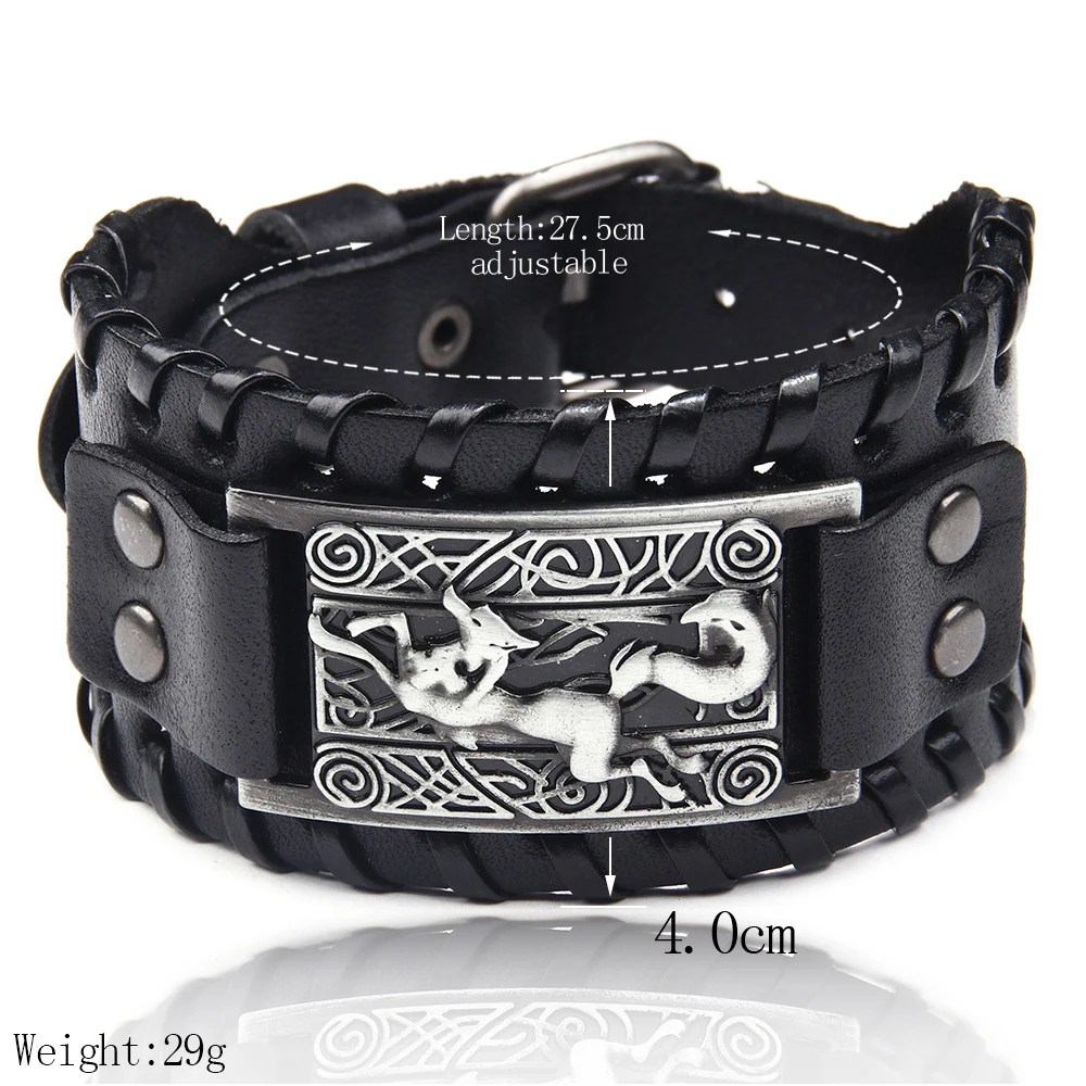 Charm Wide Leather Bracelet Men Punk Braided Rope Alloy Cuff Bangle Male Wristband Viking Bracelet Mens Jewelry
