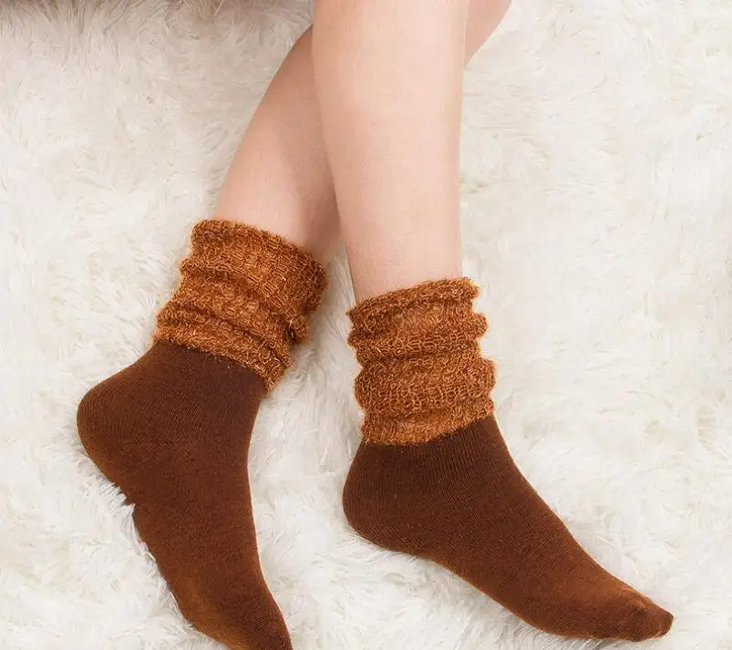 Осень и зима новые полые плюшевые нитки сшивание длинные носки без пятки женские модные носки