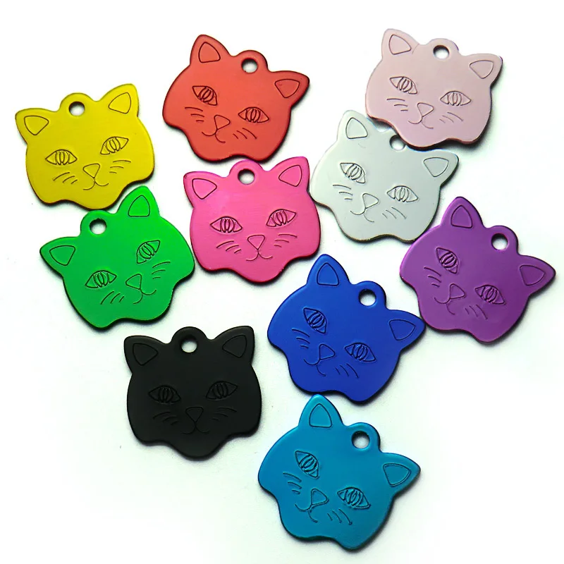 

20Pcs Cat Face Anodizing Dog Pet ID Tag Free Engraved Dogs Pet Name Tags Pendants For Dog Cat Engraved ID Name Tag Pet Supplies