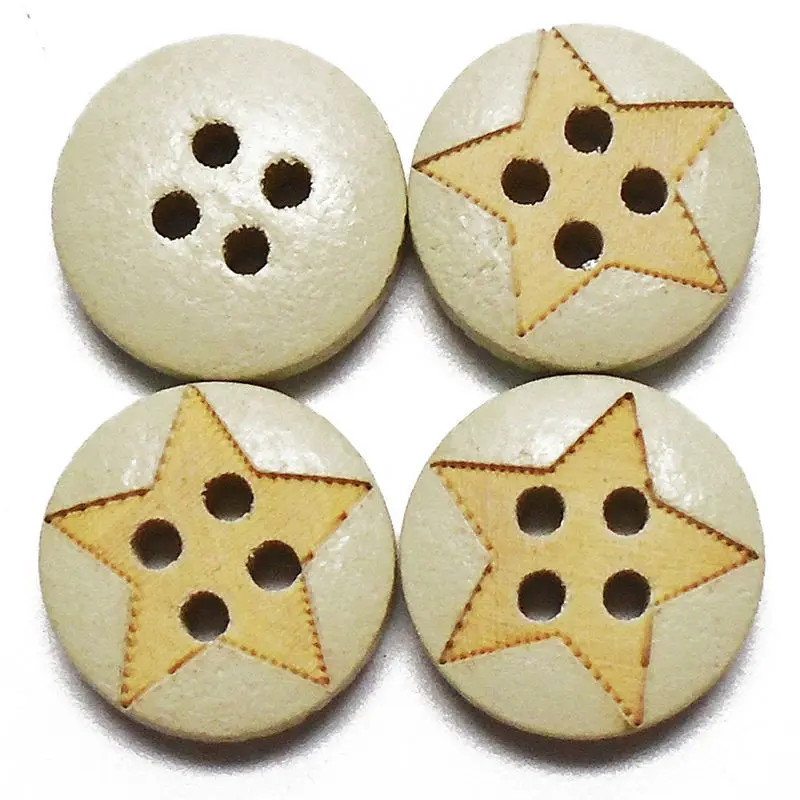 

ZIEENE 50PCs 100PCs 200PCs Round Laser Star Wooden Buttons 4 Holes Gray DIY Sewing Scrapbooking For Clothes Handmade 13mm