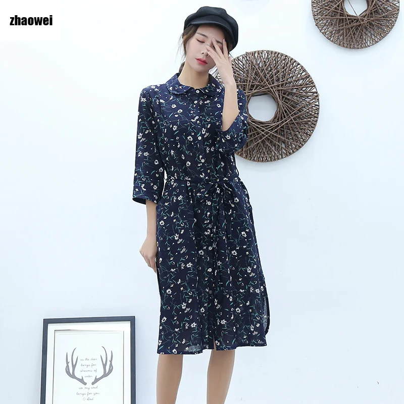 

recommend2019 spring new women's dress cotton and linen floral women's dress explosion models over the waist waist
