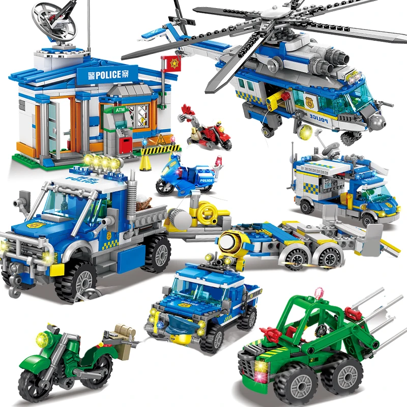 

LegoINGlys City Police Station Building Blocks Police Helicopter Blocks Truck Vehicle Figures Creator Bricks For Children Gift