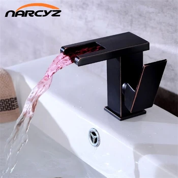 

New Style Black Water Powered LED Faucet Bathroom Basin Faucet Brass Mixer Tap Waterfall Faucets Hot Cold Crane Basin Tap A1011