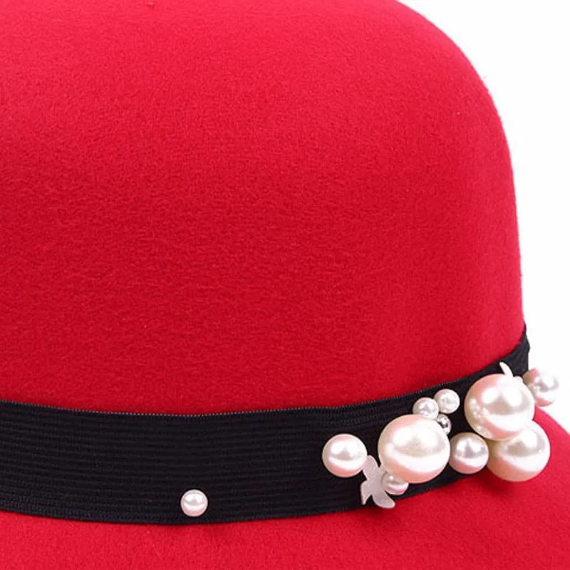 Модная винтажная формальная Шляпа Fedora Sombrero элегантная дамская модная зимняя женская черная шляпа с жемчугом