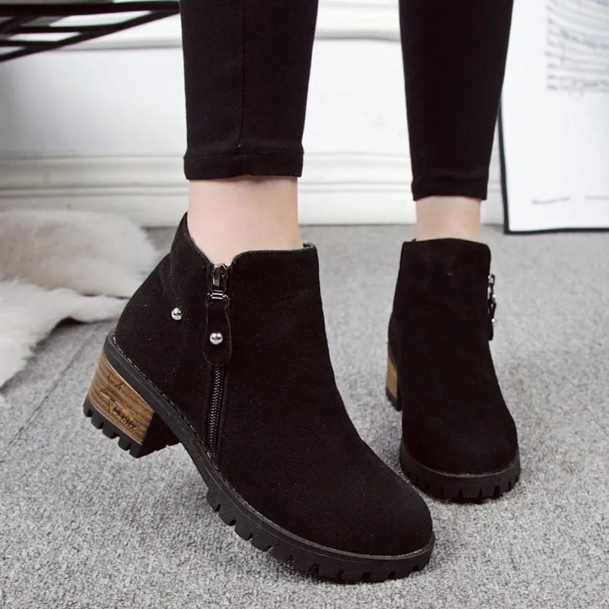 

2018 Autumn Women Boots Suede Rivets Ankle Boots Zipper Ankle Short Boots High Heeled Short Boot for Women Shoes