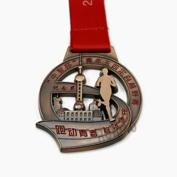 

Custom Metal Medal with Through-carved Work Design,Outdoor Marathon Medal Plating Copper In Soft Enamel