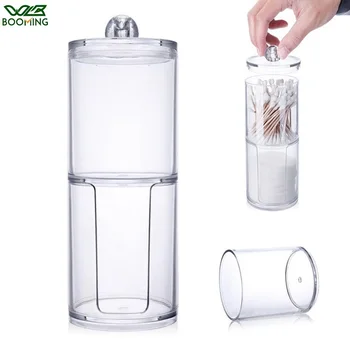 

WBBOOMING Makeup Organizer Cotton Pads Portable Acrylic Round Container Cotton Swab Plastic Cotton Pads Storage Boxes Bins