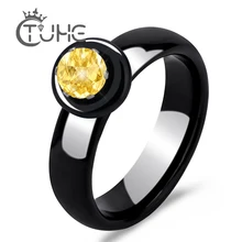 Настоящее натуральное керамическое заполненное желтое круглое циркониевое обручальное кольцо для женщин и мужчин модное ювелирное изделие гладкое керамическое свадебное кольцо одно кольцо