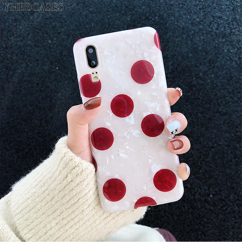 YHBBCASES Retro Polka Dot Phone Case For Huawei P10 Plus P20 Pro Mate 10 20 Honor 9 Cases Cute Love Heart Soft IMD Cover |