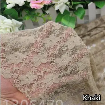 khaki Эластичная кружевная ткань, 24 цвета на выбор, маленькая Сливовая нижняя рубашка, платье, нижнее белье, кружевная ткань, ширина 150 см RS78 - Цвет: khaki