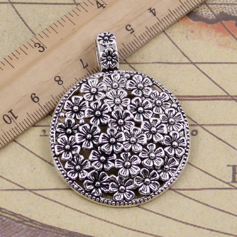 

1pcs/lot Charms large flower covered disc 58x45mm Tibetan Silver Pendants Antique Jewelry Making DIY Craft for Bracelet Necklace