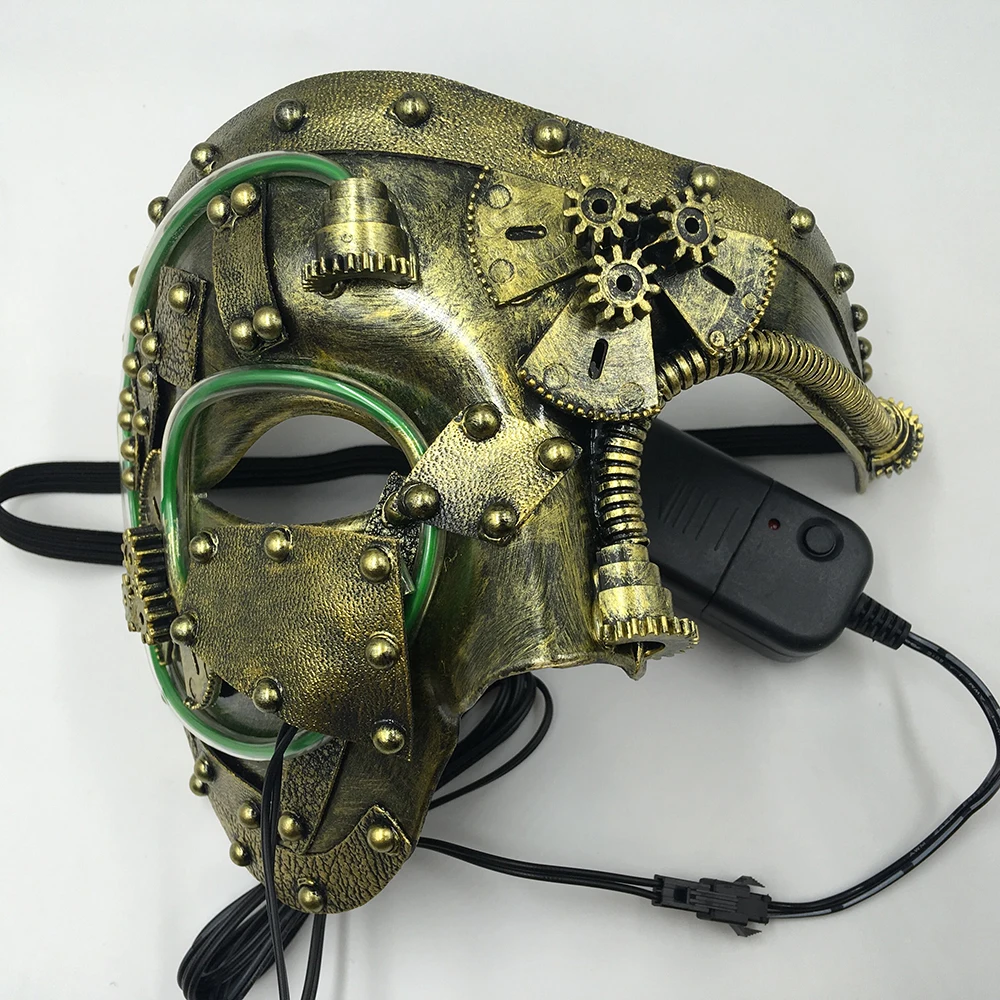 Led Steampunk Cosplay Mask Light Up Punk Mask Party Mascara Skull Half face Christmas Carnival Halloween Costume Props